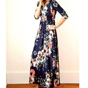 Foshow Maxi Dress Navy Blue Floral